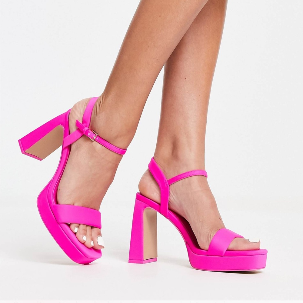 Stradivarius, Vibrant Pink Women's Heeled Sandals Size 7,
